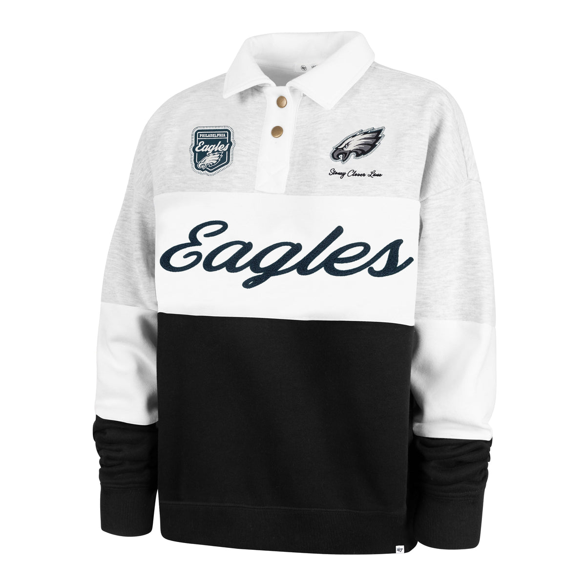Stoney Clover Lane X '47 Philadelphia Eagles Paneled Rugby Sweatshirt