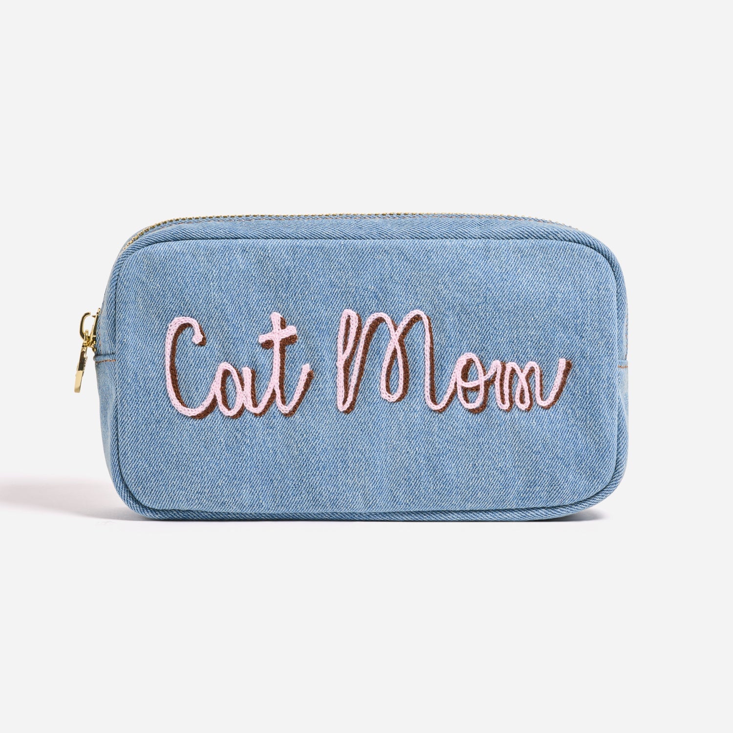 Hand Embroidered Pet Mom Denim Small Pouch