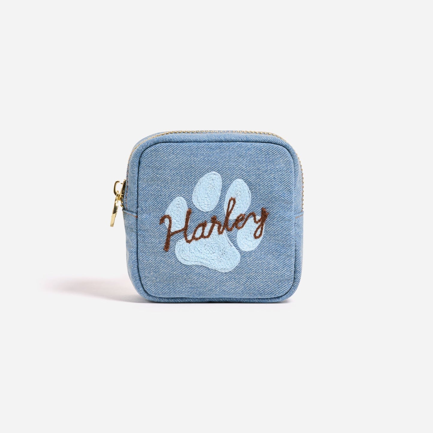 Custom Hand Embroidered Pet Paw Denim Mini Pouch
