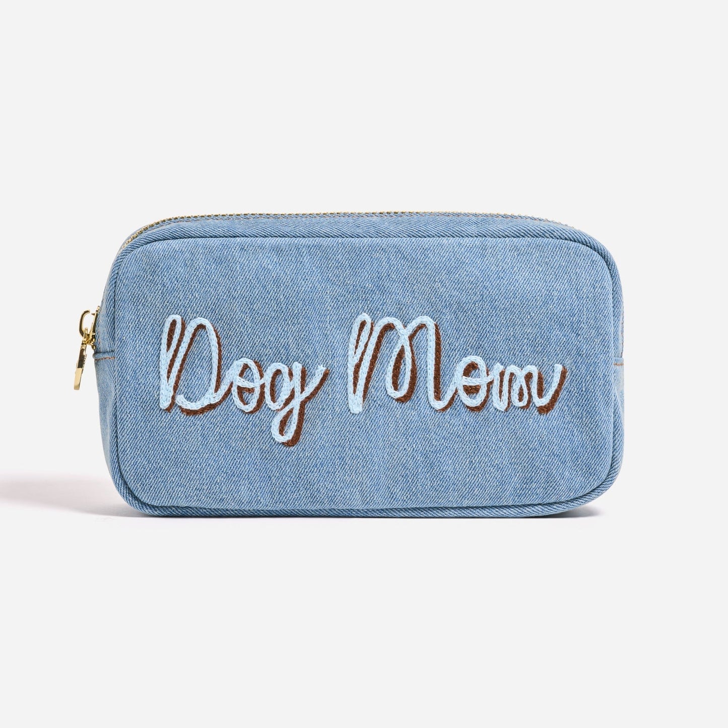 Hand Embroidered Pet Mom Denim Small Pouch