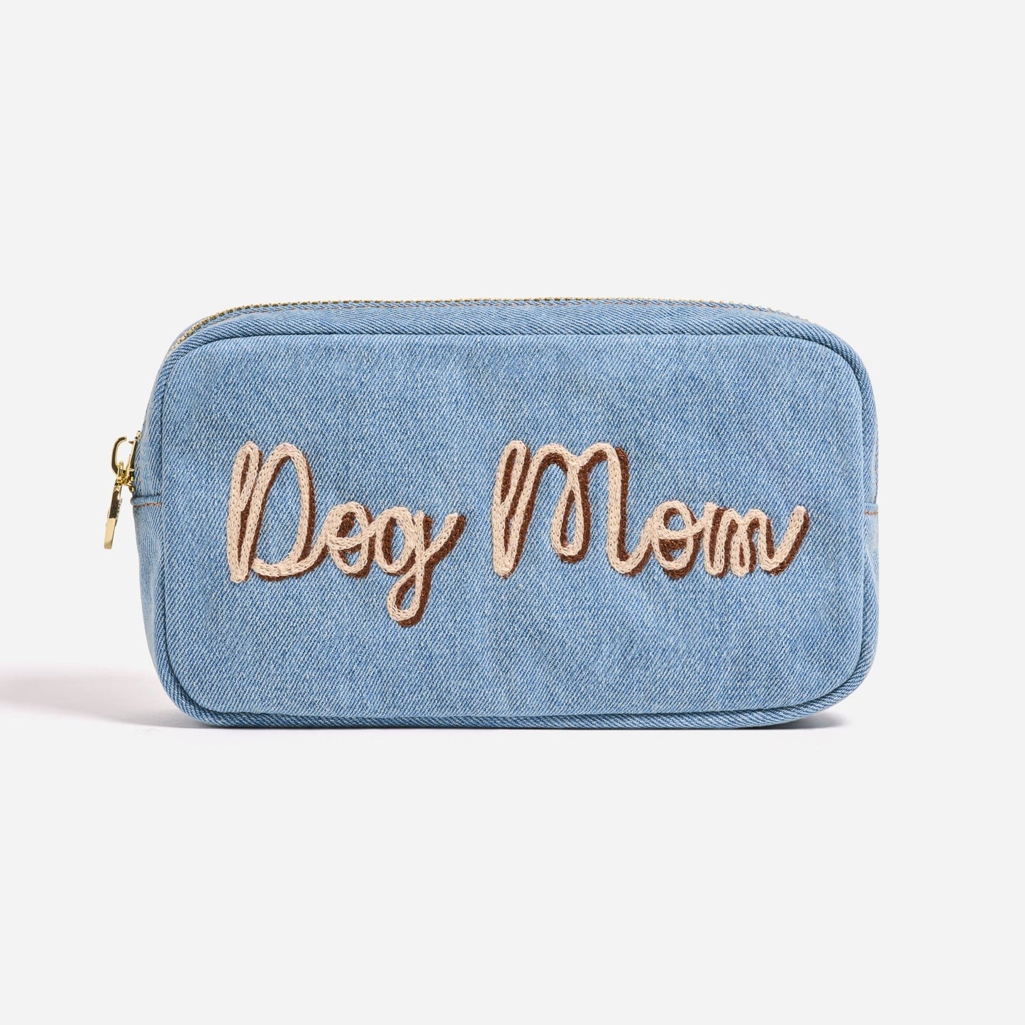 Hand Embroidered Pet Mom Denim Small Pouch