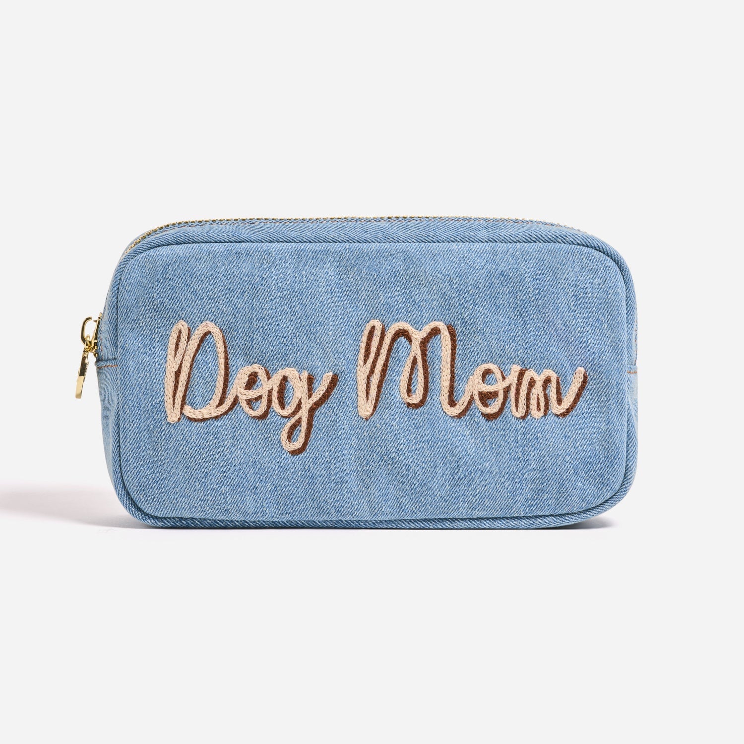 Hand Embroidered Pet Mom Denim Small Pouch