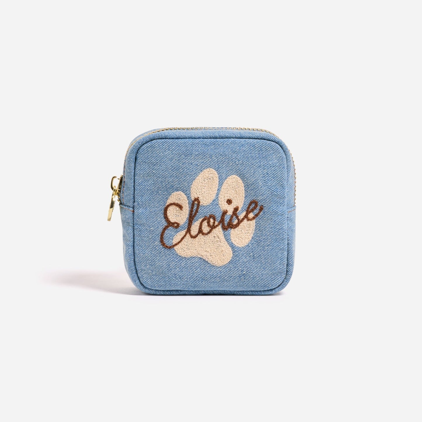 Custom Hand Embroidered Pet Paw Denim Mini Pouch
