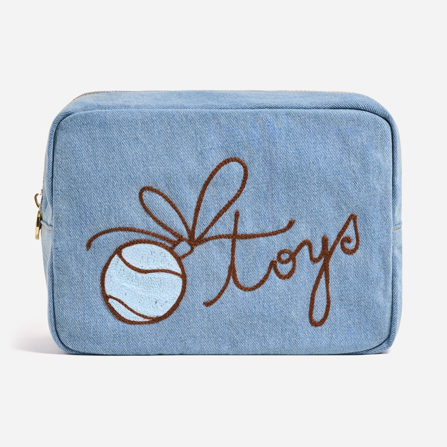 Hand Embroidered Toys! Denim Large Pouch