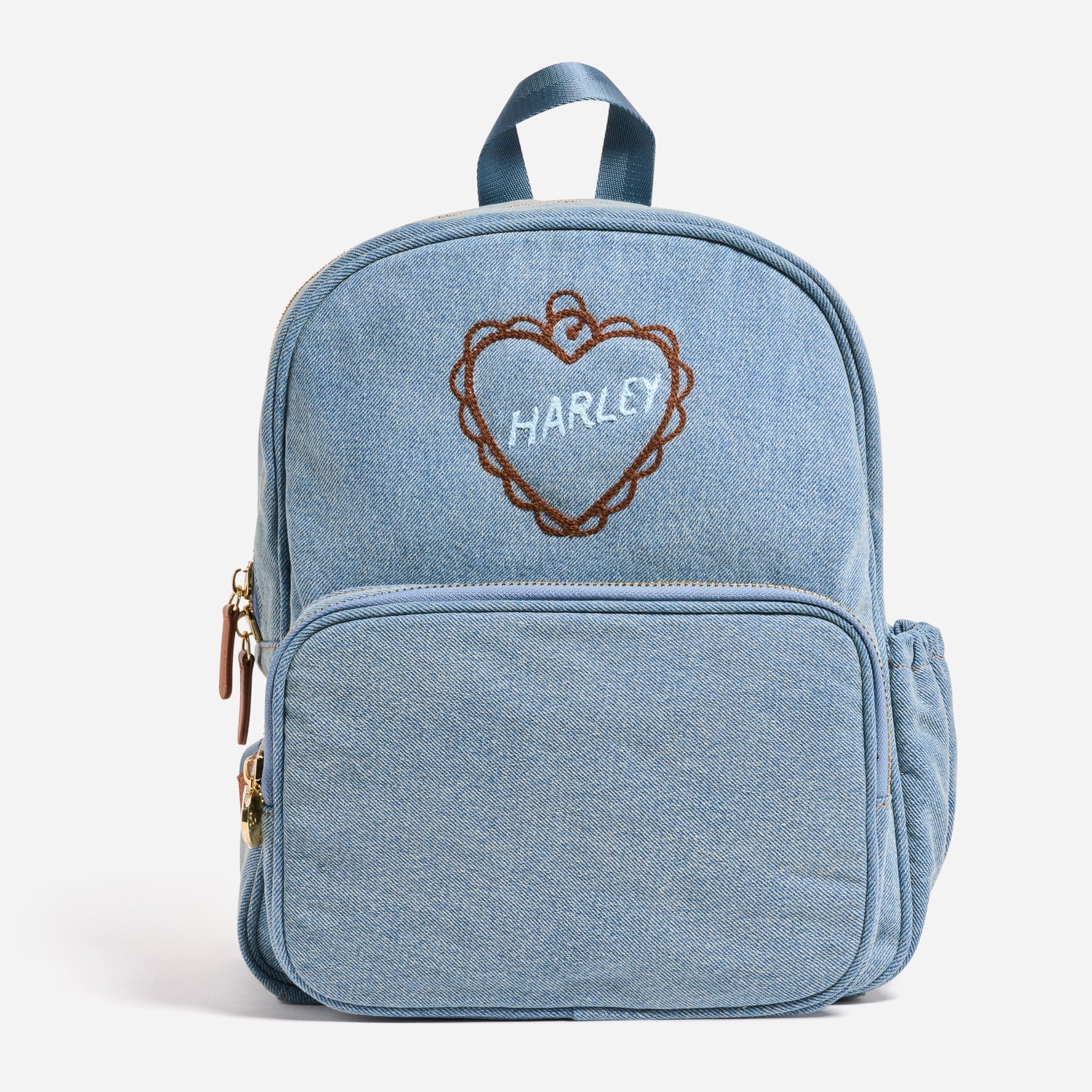 Custom Hand Embroidered Pet Name Denim Adult Mini Backpack