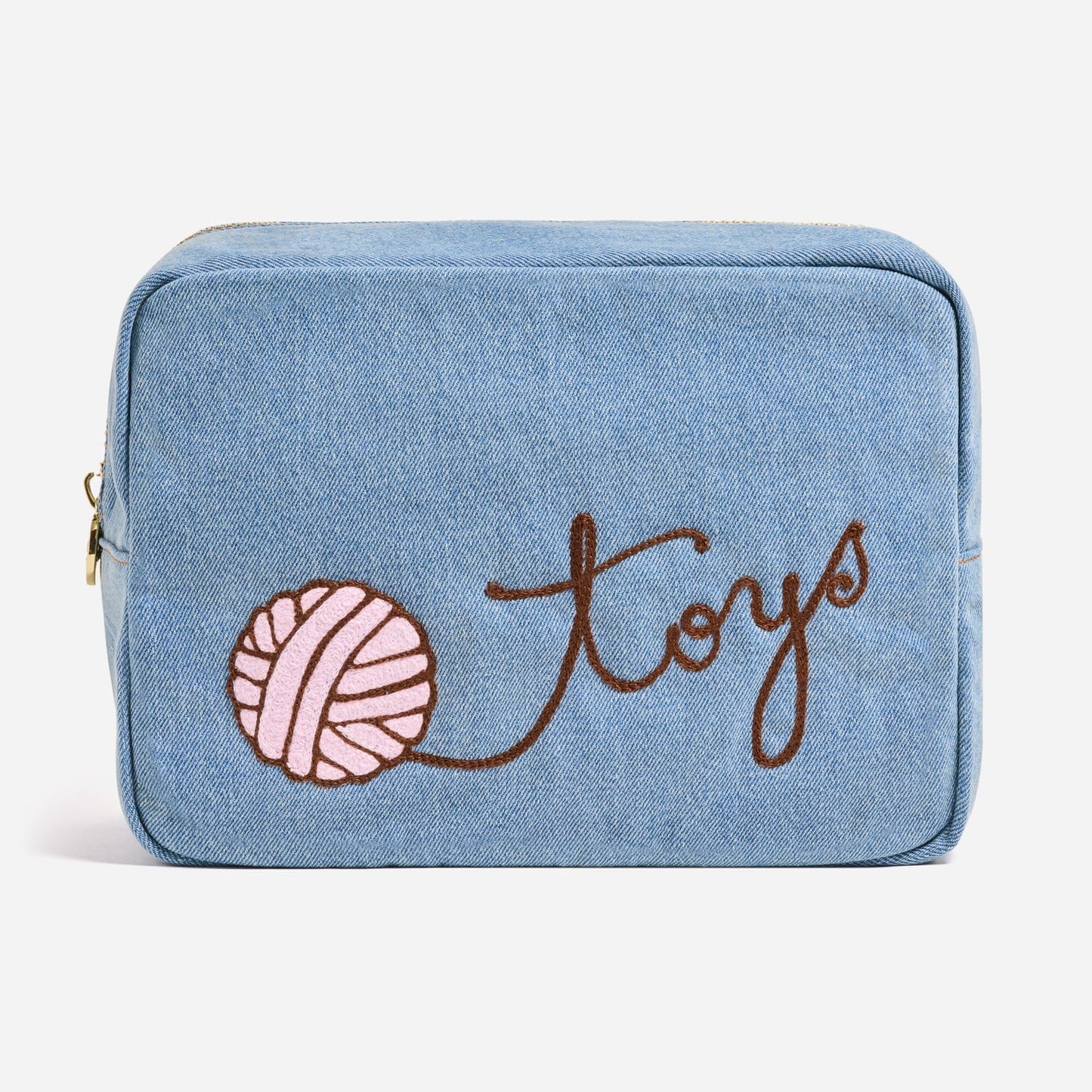 Hand Embroidered Toys! Denim Large Pouch