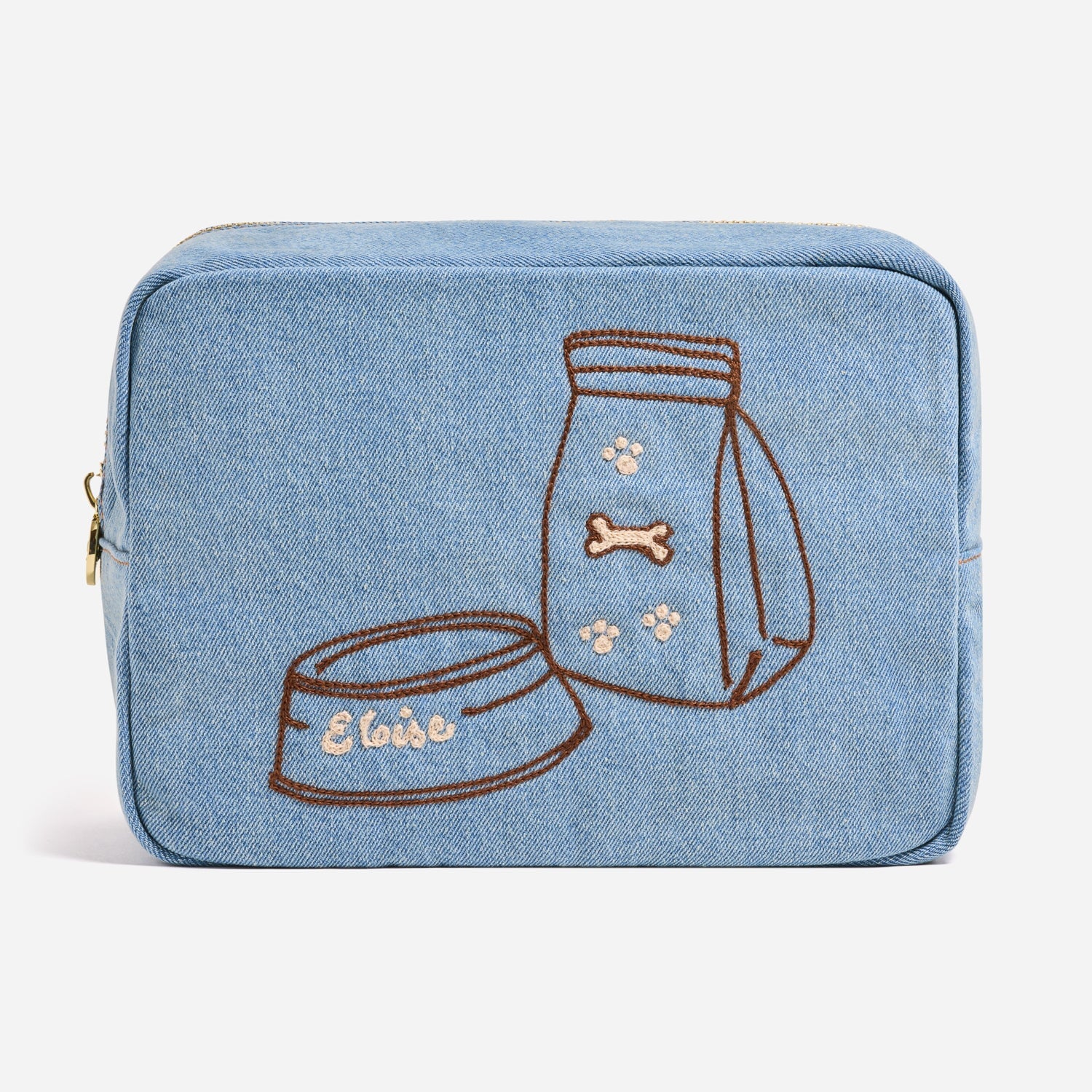 Custom Hand Embroidered Pet Food Bowl Denim Large Pouch