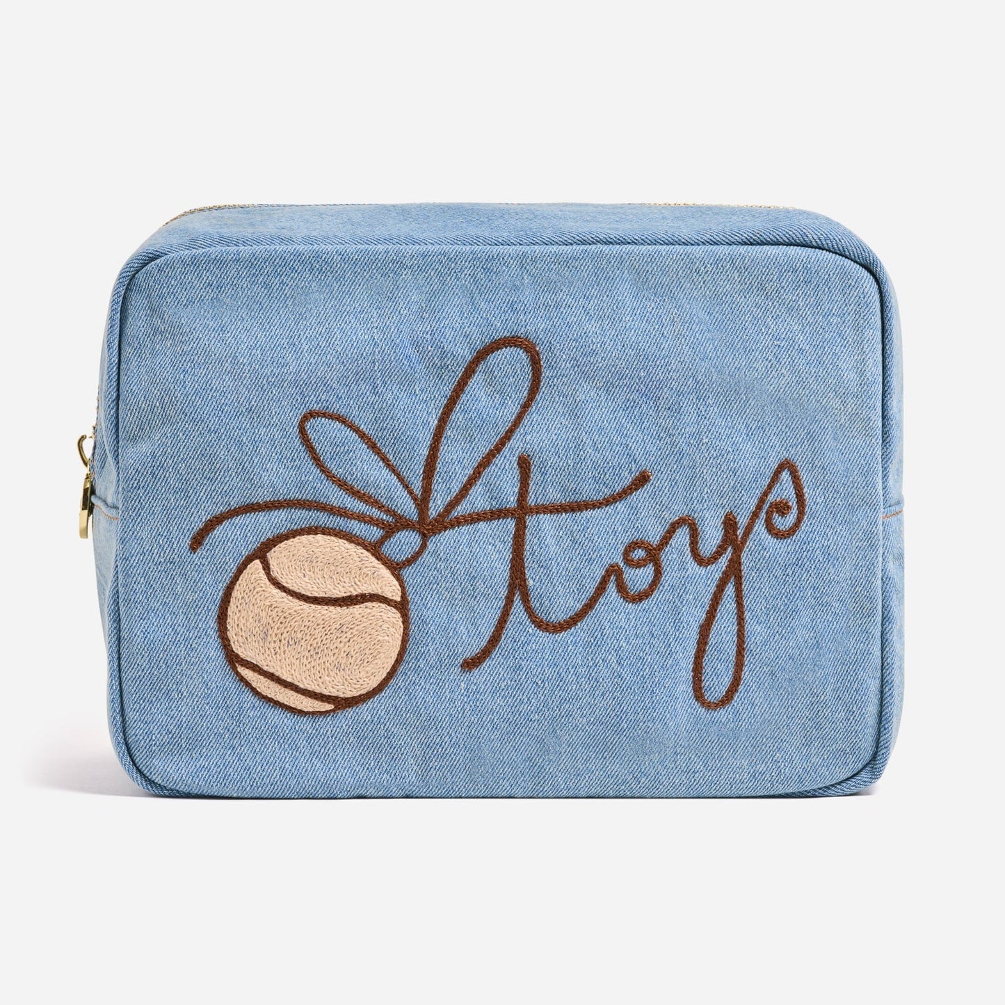Hand Embroidered Toys! Denim Large Pouch