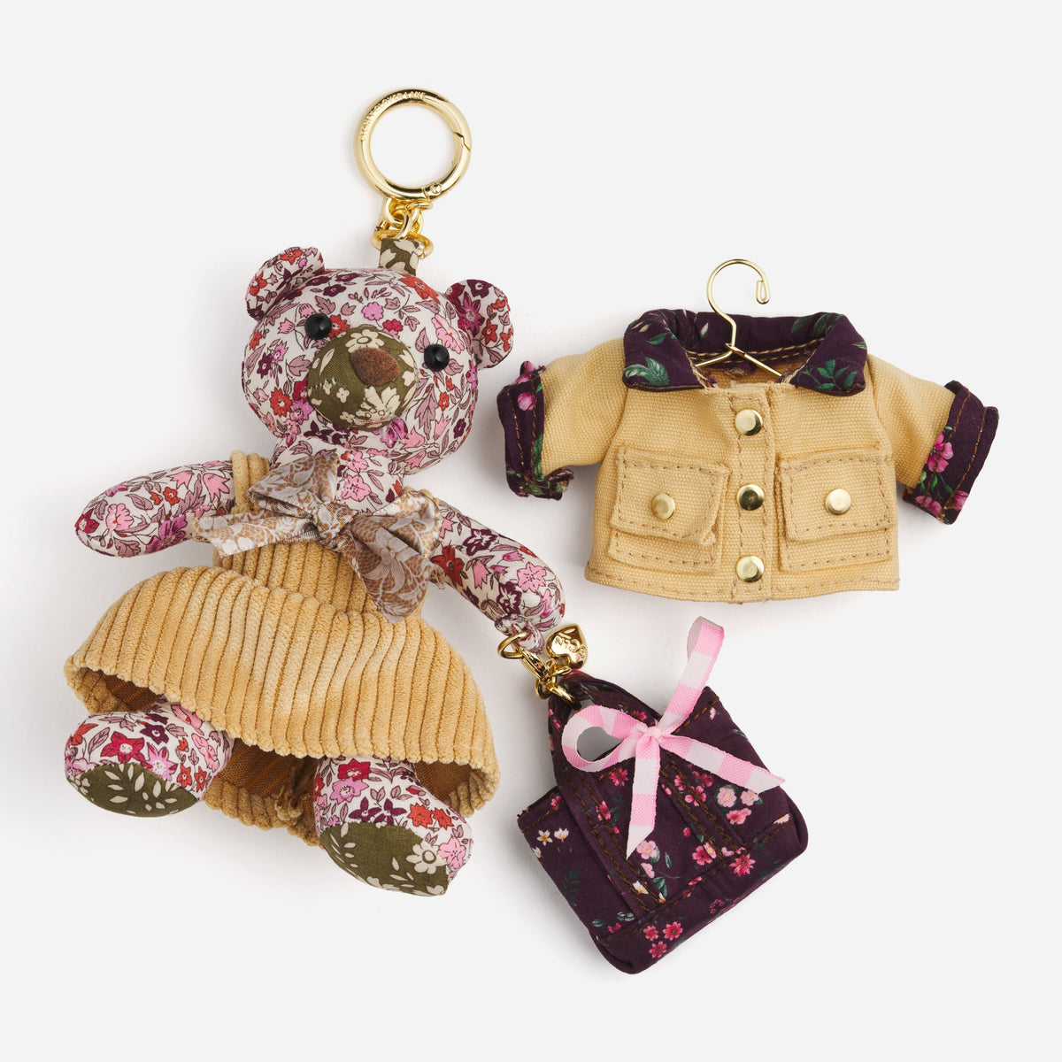 Bear Bag Charm Made with Liberty Fabric
