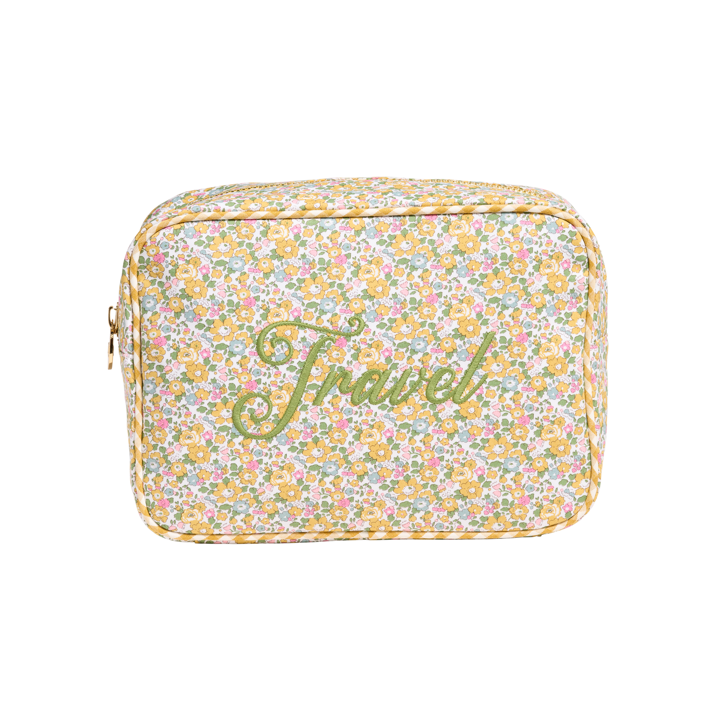 Travel Embroidered Large Pouch Made with Liberty Fabric