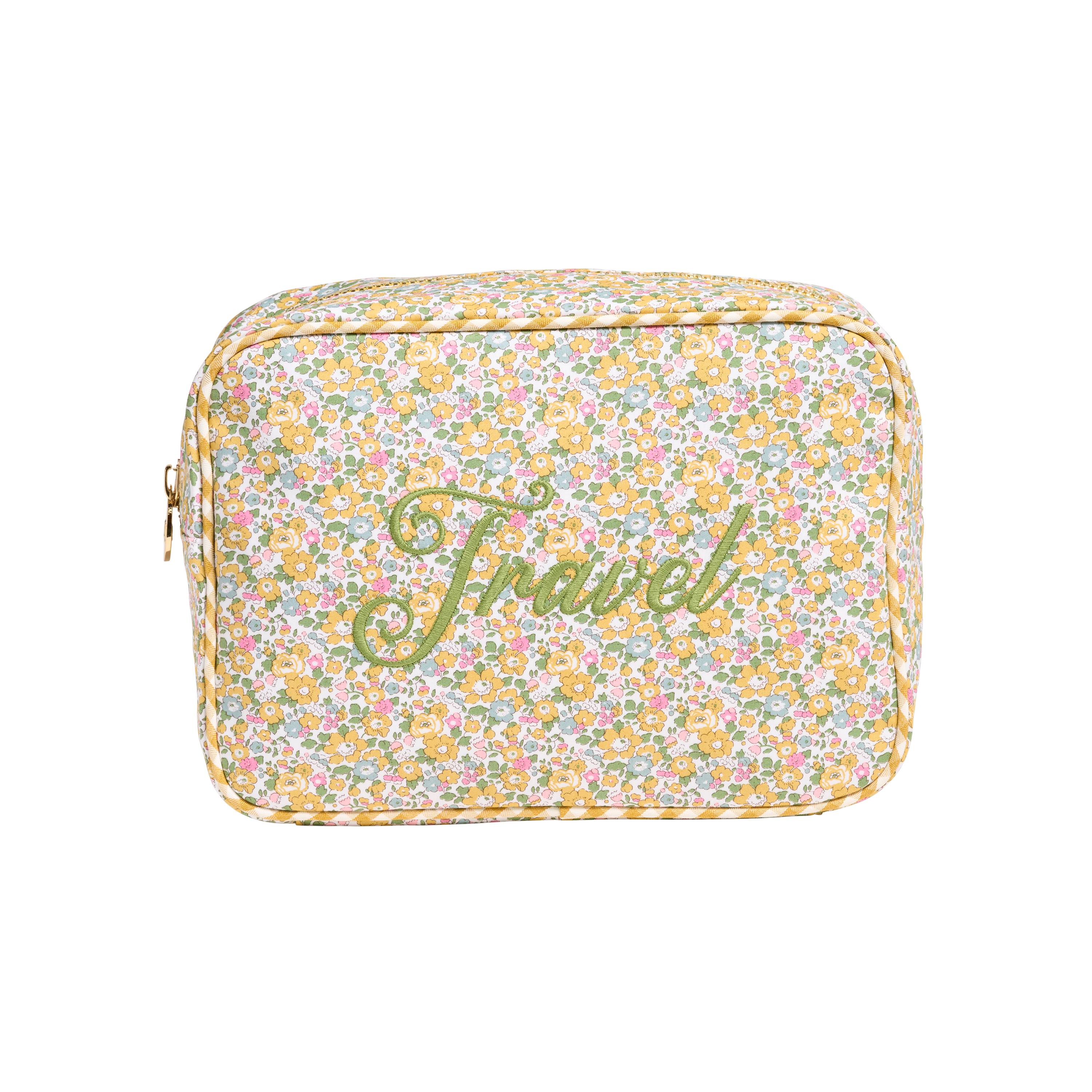 Travel Embroidered Large Pouch Made with Liberty Fabric