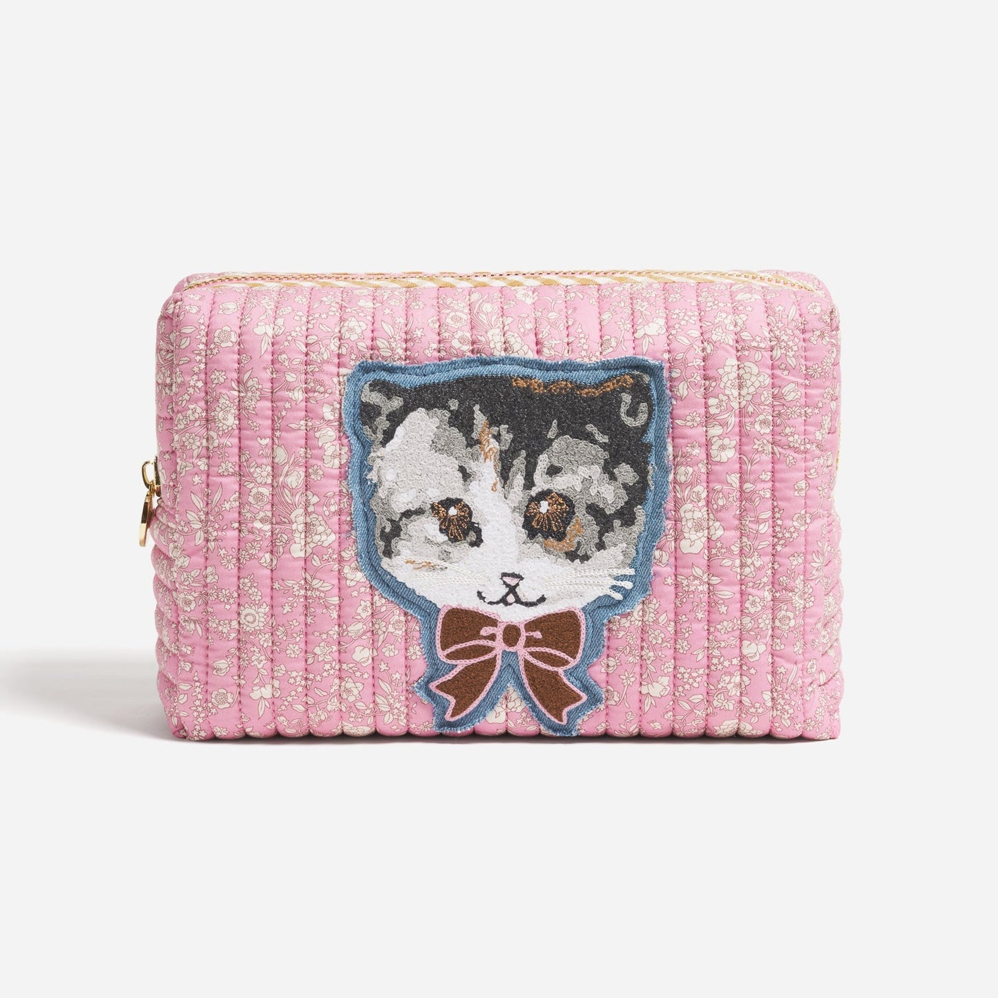 Custom Hand Embroidered Pet Face Large Quilted Pouch Made with Liberty Fabric