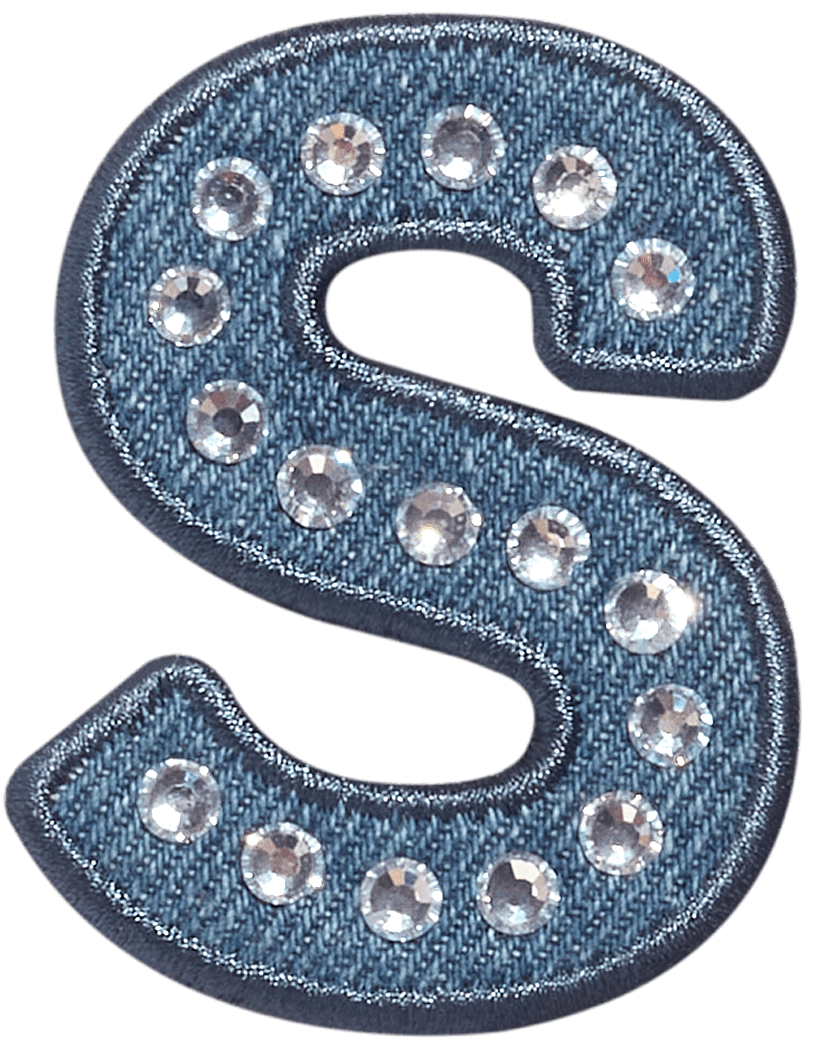 Denim Rhinestone Letter Patch