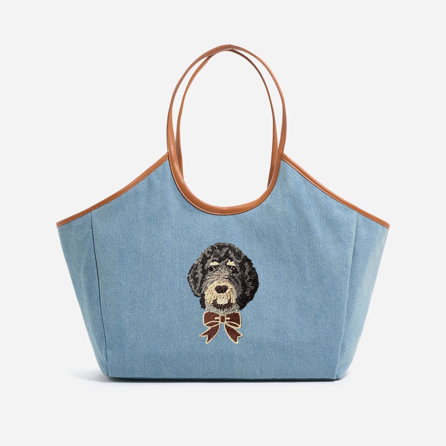 Custom Hand Embroidered Pet Denim Scoop Tote