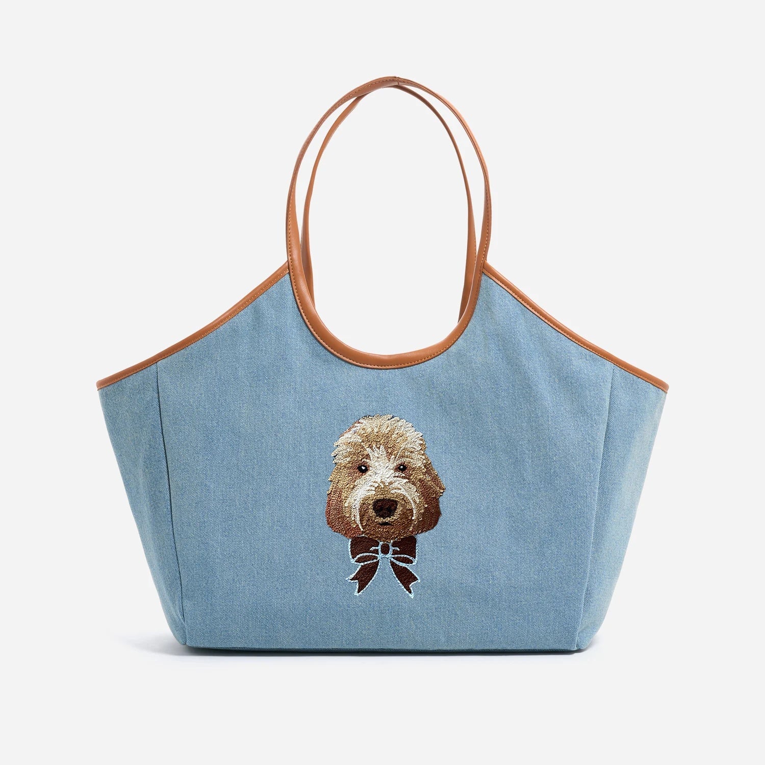 Custom Hand Embroidered Pet Denim Scoop Tote
