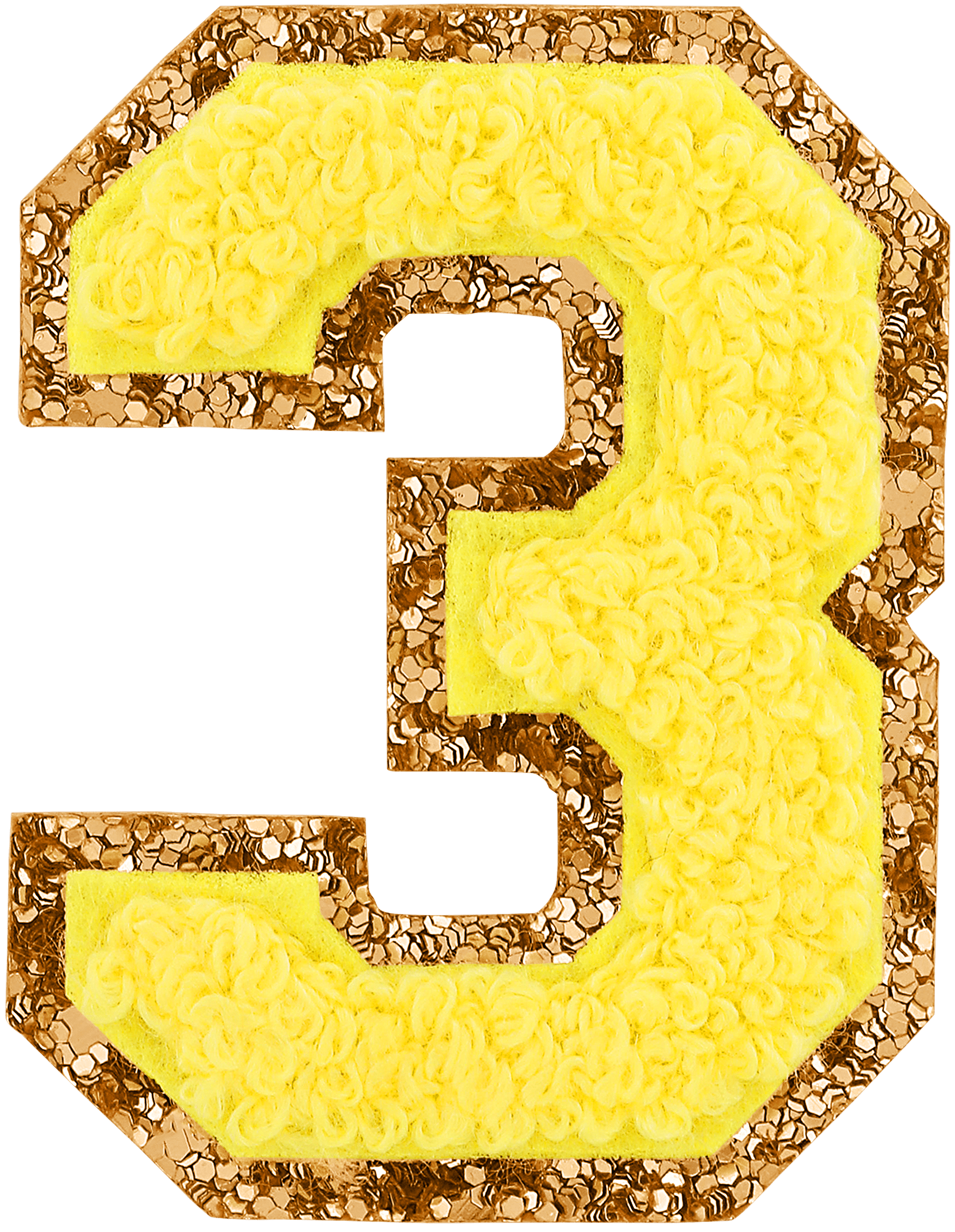 Lemon Glitter Varsity Number Patch