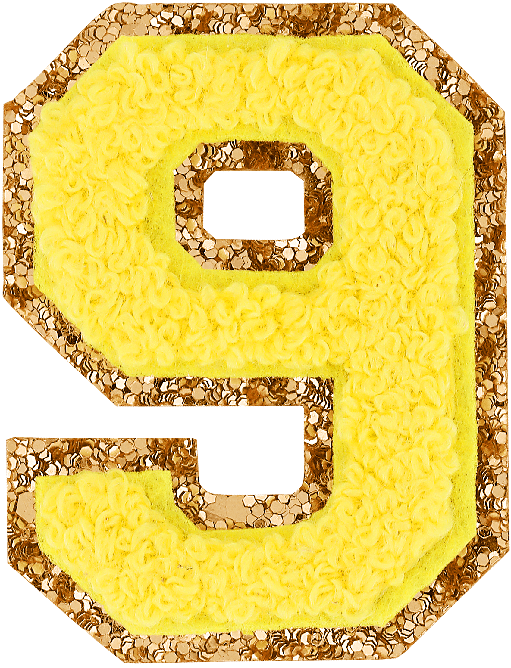 Lemon Glitter Varsity Number Patch
