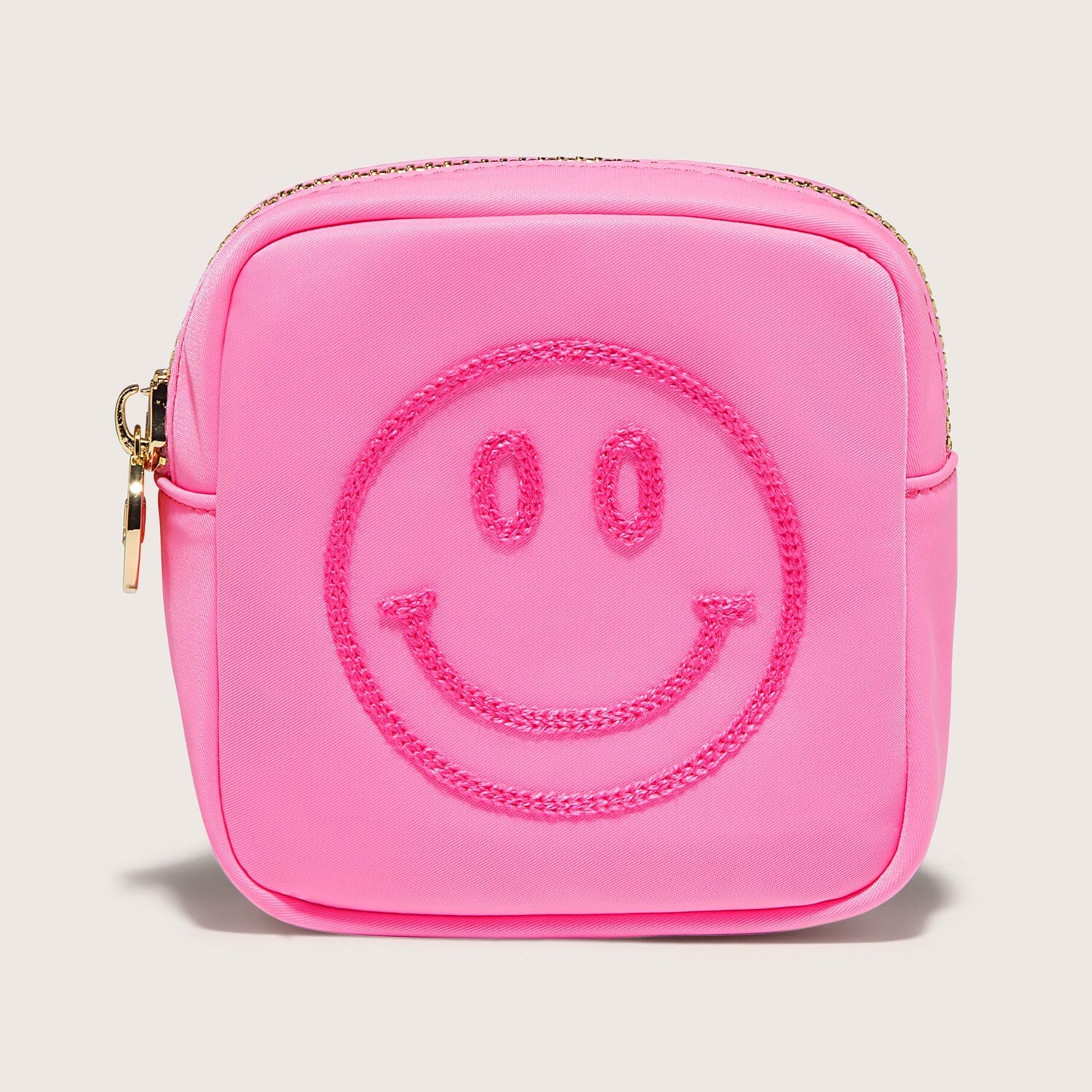 Smiley Face Embroidered Mini Pouch