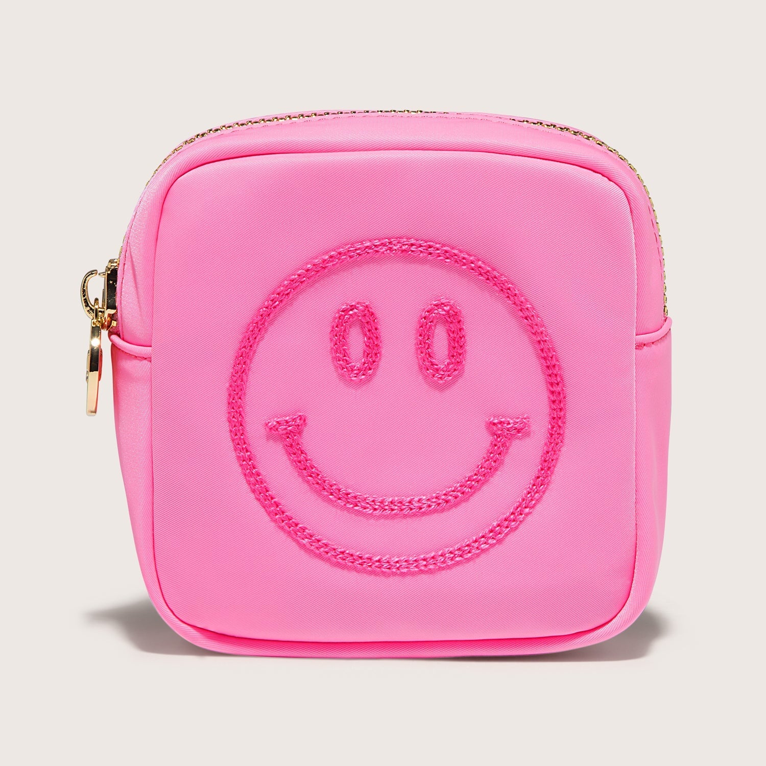 Smiley Face Embroidered Mini Pouch