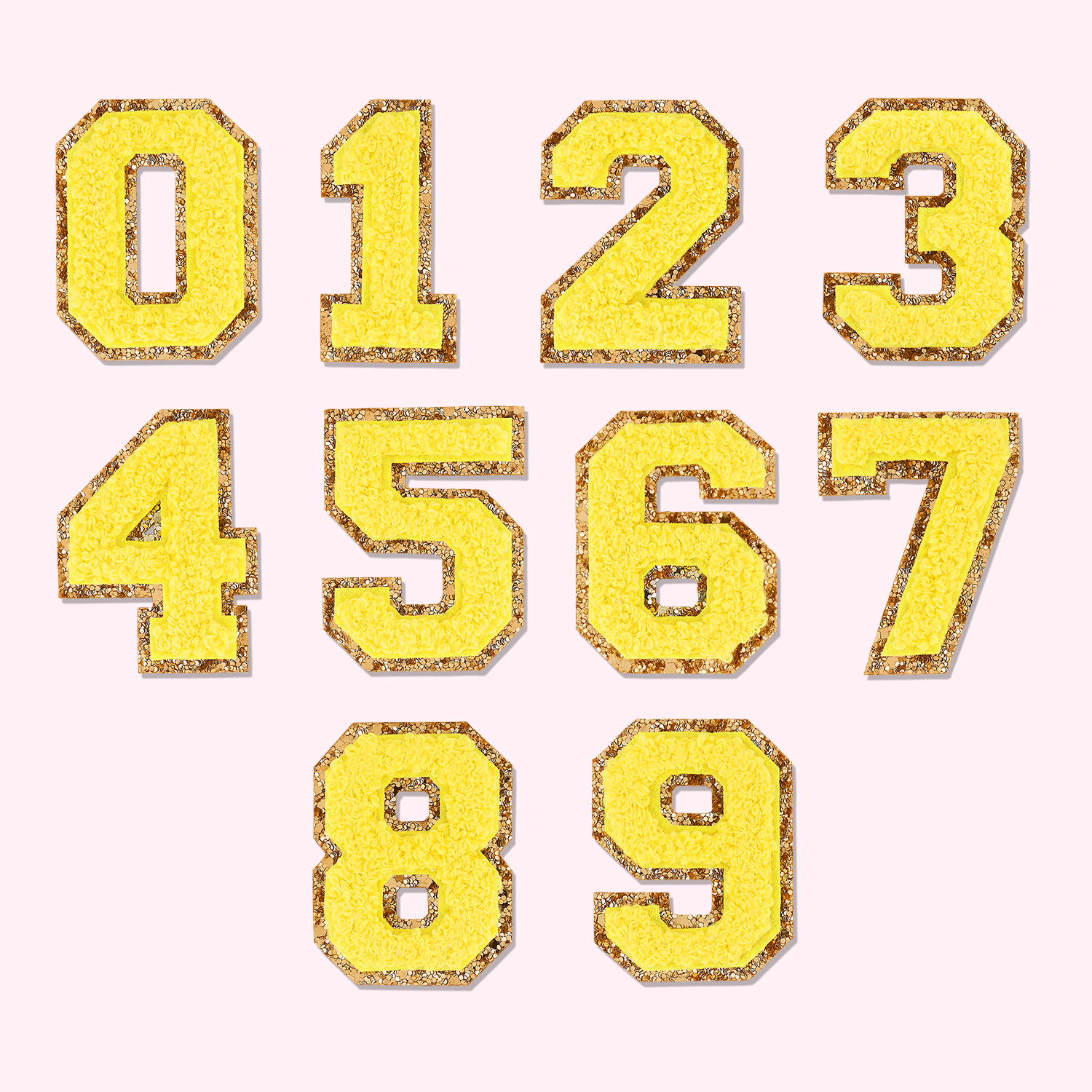 Lemon Glitter Varsity Number Patch