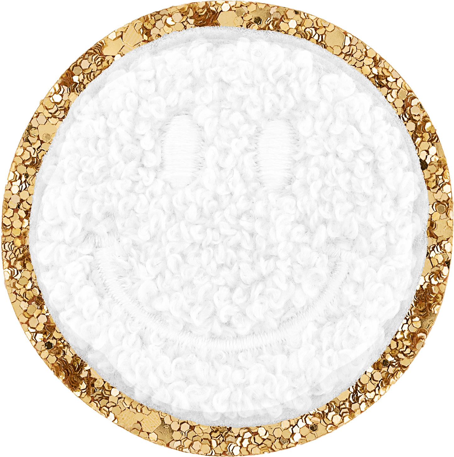 Blanc Glitter Varsity Smiley Face Patch