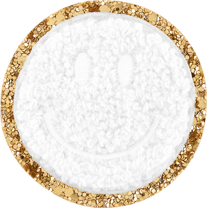 Blanc Glitter Varsity Smiley Face Patch