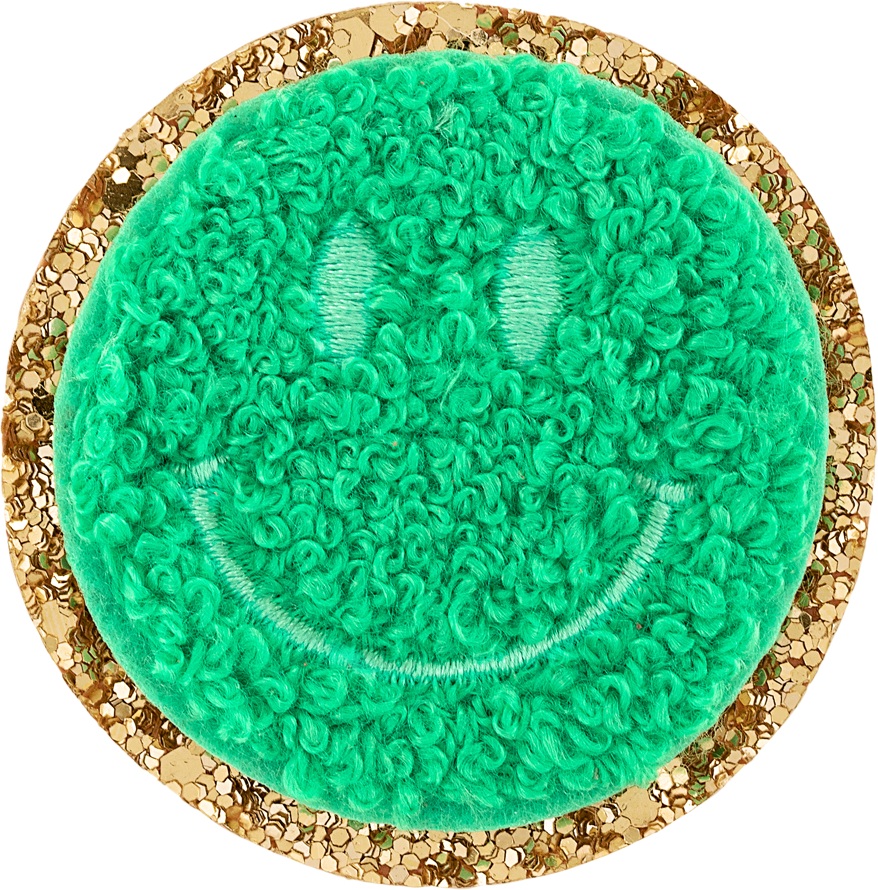 Avocado Glitter Varsity Smiley Face Patch