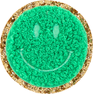 Avocado Glitter Varsity Smiley Face Patch