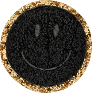 Noir Glitter Varsity Smiley Face Patch