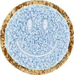 Periwinkle Glitter Varsity Smiley Face Patch