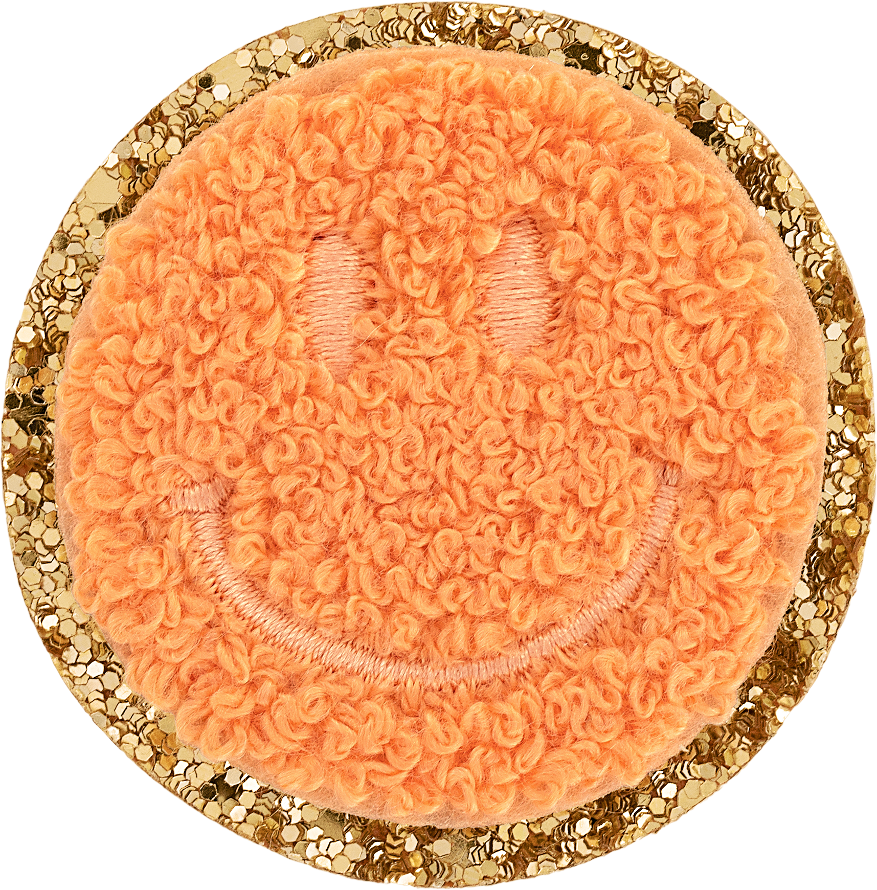 Peach Glitter Varsity Smiley Face Patch