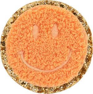 Peach Glitter Varsity Smiley Face Patch
