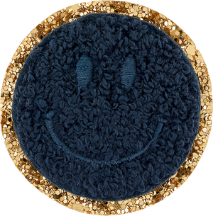 Sapphire Glitter Varsity Smiley Face Patch