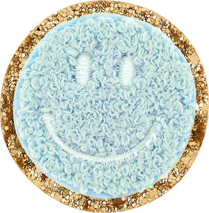 Sky Glitter Varsity Smiley Face Patch