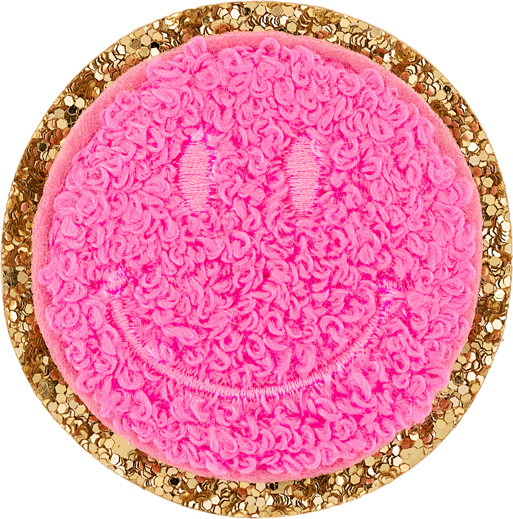 Bubblegum Glitter Varsity Smiley Face Patch