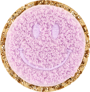 Lilac Glitter Varsity Smiley Face Patch