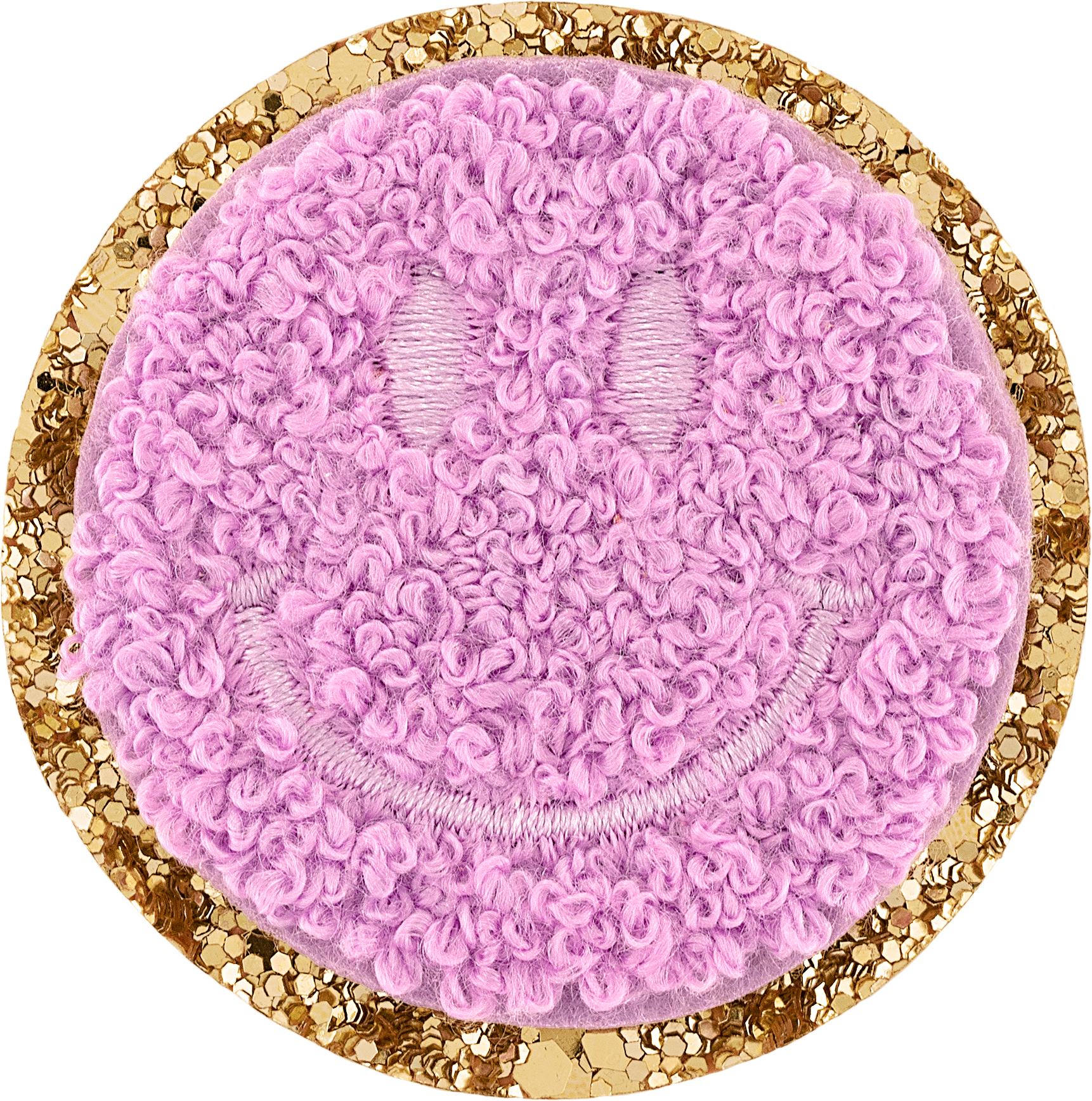 Grape Glitter Varsity Smiley Face Patch