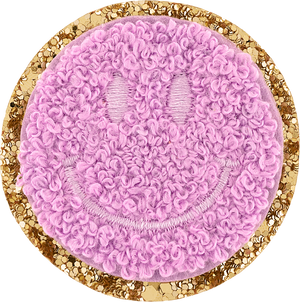 Grape Glitter Varsity Smiley Face Patch