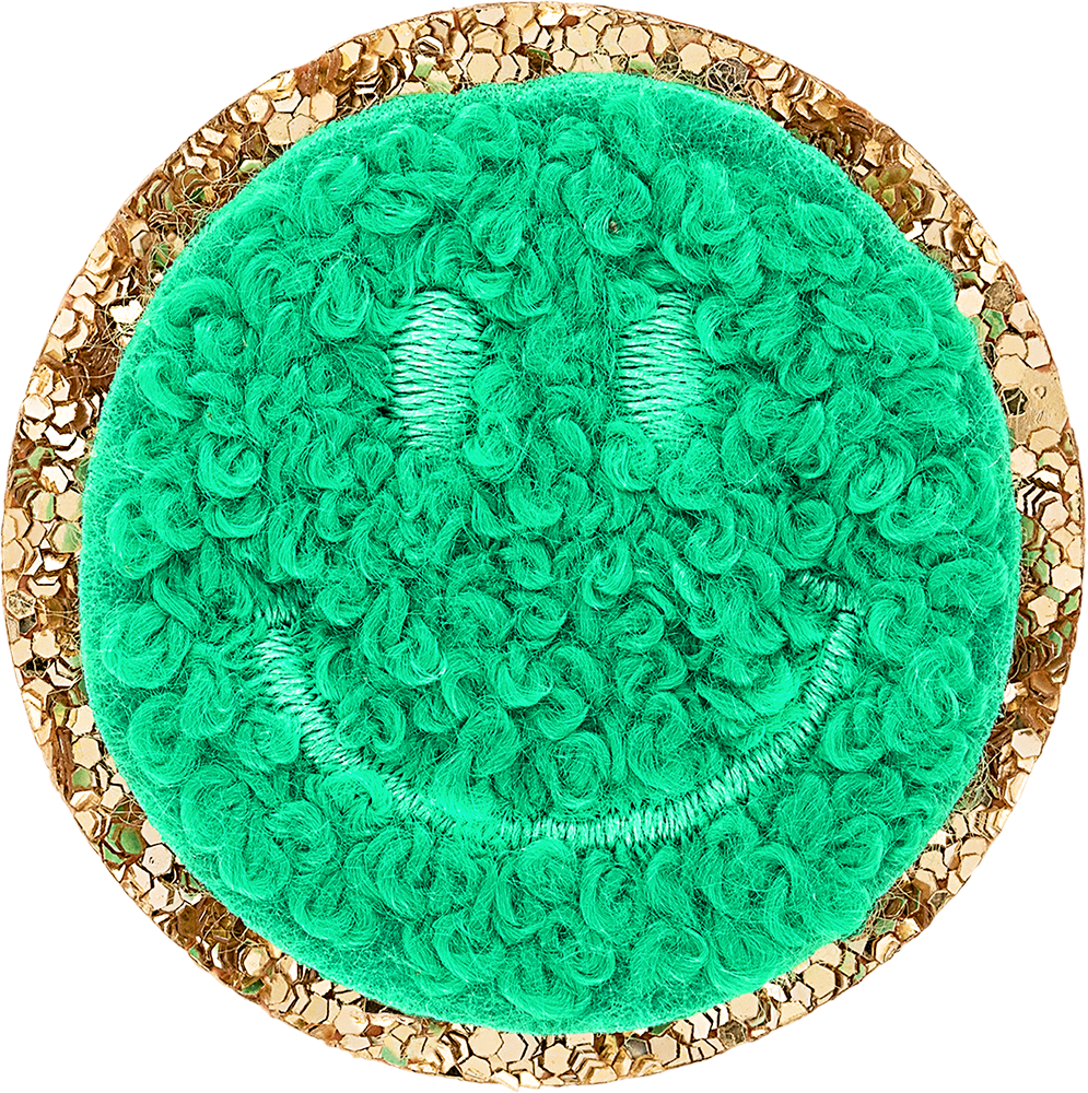 Avocado Mini Glitter Varsity Smiley Face Patch