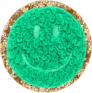 Avocado Mini Glitter Varsity Smiley Face Patch
