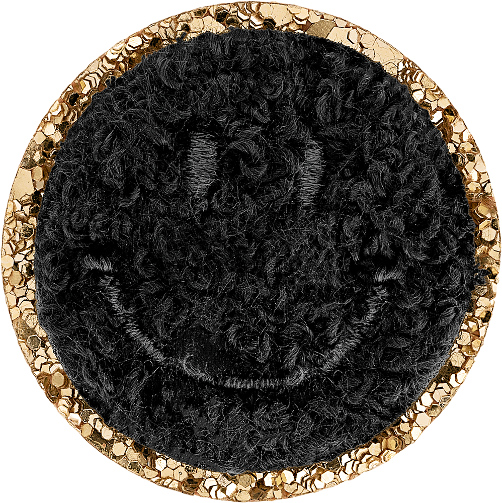 Noir Mini Glitter Varsity Smiley Face Patch