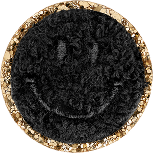 Noir Mini Glitter Varsity Smiley Face Patch