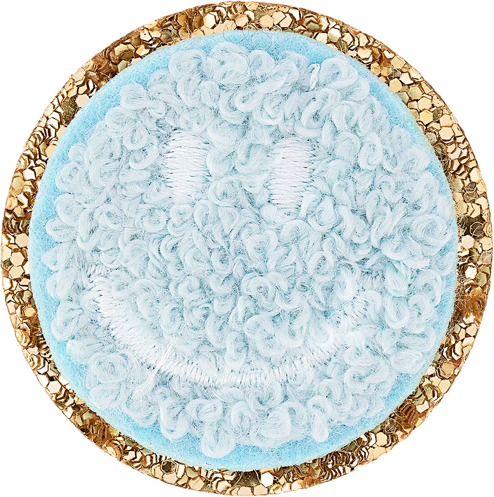 Sky Mini Glitter Varsity Smiley Face Patch