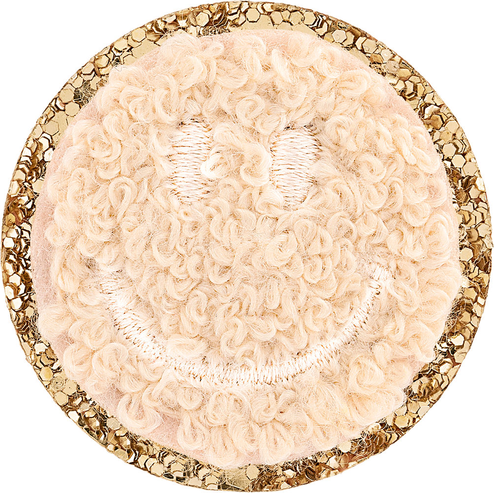 Sand Mini Glitter Varsity Smiley Face Patch