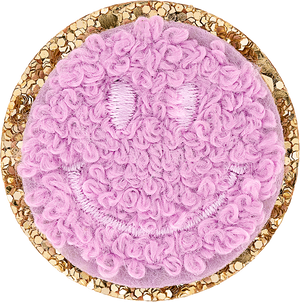 Grape Mini Glitter Varsity Smiley Face Patch