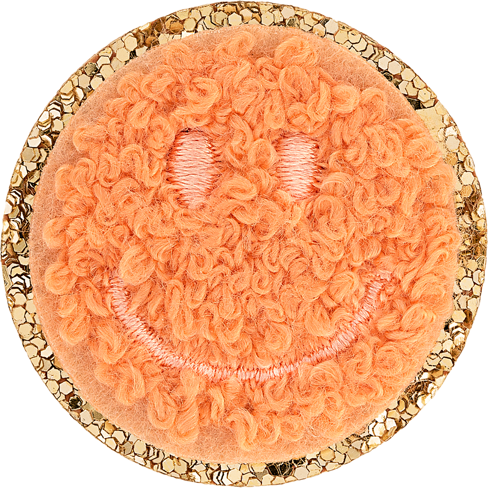 Peach Mini Glitter Varsity Smiley Face Patch