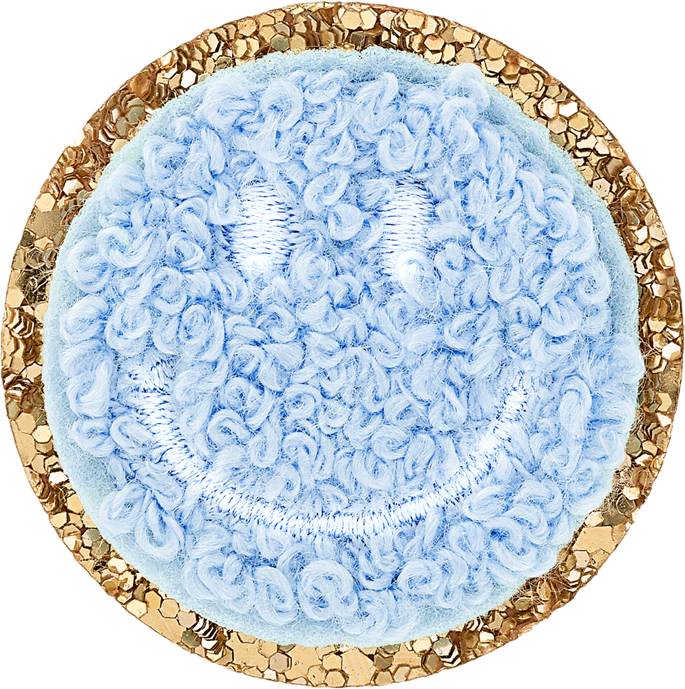 Periwinkle Mini Glitter Varsity Smiley Face Patch