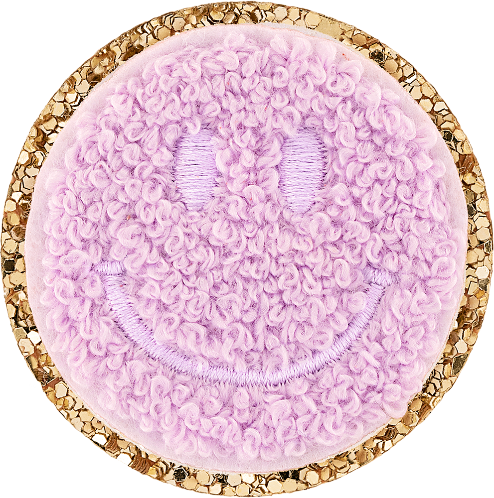 Lilac Mini Glitter Varsity Smiley Face Patch