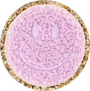 Lilac Mini Glitter Varsity Smiley Face Patch