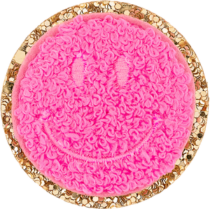 Bubblegum Mini Glitter Varsity Smiley Face Patch